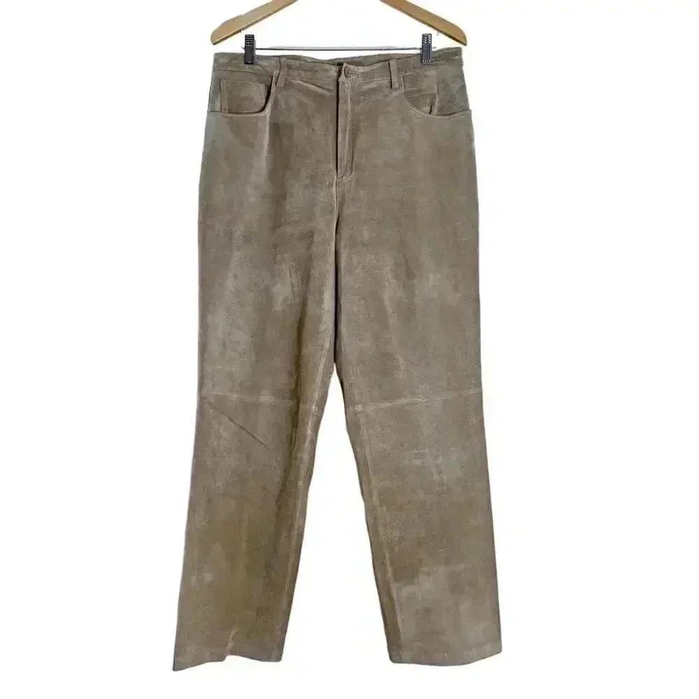 Nordstrom Vintage Tan Suede Leather Straight Leg Pants Women's Size 14